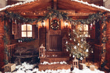 Snowy Cozy Wooden House Telón de fondo de invierno D988