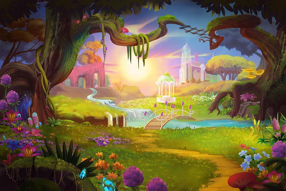 Cartoon Forest Castle Children Photography Backdrops DBD-19335