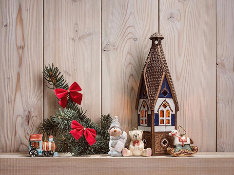Children Bear Lovely House Wood  Christmas Backdrops DBD-19292