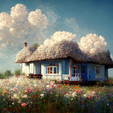 Hermoso campo de flores Cottage primavera telón de fondo D1017