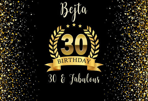 Personized Happy Birthday Banner Custom Gold and Black 30th Photo Backdrop D592