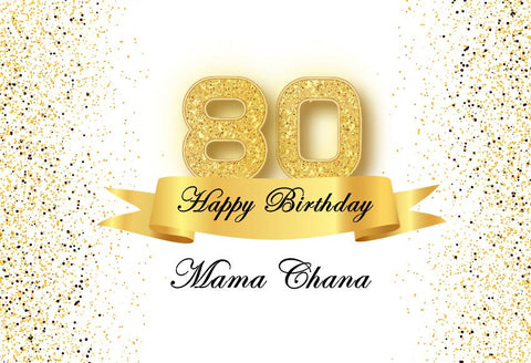 Personized 80th  Birthday Gold Banner Photo Booth Backdrop D601
