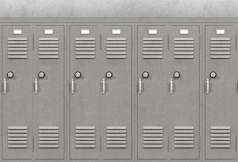 Back to School Locker Row Gray Backdrop