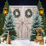 Fondo-de-luces-de-puerta-de-madera-de-árbol-de-Navidad-D930