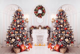 Cozy Fireplace Xmas Tree Gifts House Backdrop