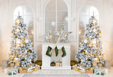 Xmas Tree Socks Fireplace Door Backdrop