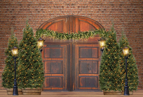 Vintage Door Christmas Tree Backdrop
