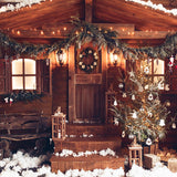 Snowy Cozy Wooden House Telón de fondo de invierno D988