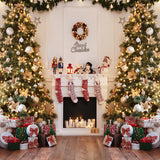 Árbol de Navidad decoración chimenea telón de fondo D989