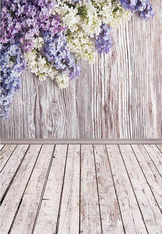 Flores Lilas Violeta Floral Pared de Madera Telón de Fondo de Fotografía F-2341