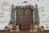 Blanco Pared de Madera Puerta Fondo de Navidad para Decoración G-1474