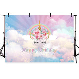 Happy Birthday Unicorn Backdrops for Children Photography G-757
