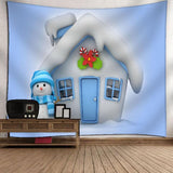 Blue Winter Snowman Village Snow Wonderland Scenery Christmas Design Home Decor B-419