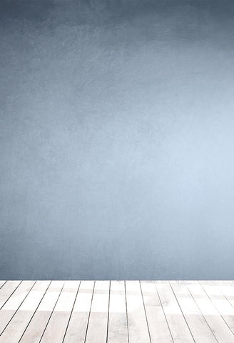 Blue Wall Wooden Floor Photo Booth Backdrop