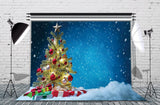 Fondo de Fotografía de Nieve de Fondo Azul de Árbol de Navidad KAT-186
