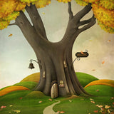 Cartoon Yellow Leaves Fall Photo Booth Backdrops S-2644
