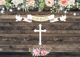 Fondo de Bautismo de Bebé Personalizado de Madera Con Cruz de Flores TKH1520