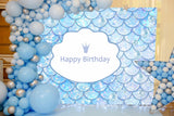 Fondo de Cumpleaños Personalizado con Escamas de Sirena Azul TKH1566