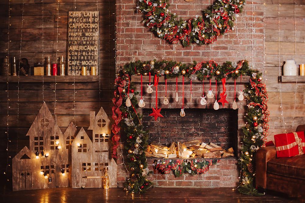 Fondo Fotográfico de Decoración de Navidad de Pared de Ladrillos DBD-19186